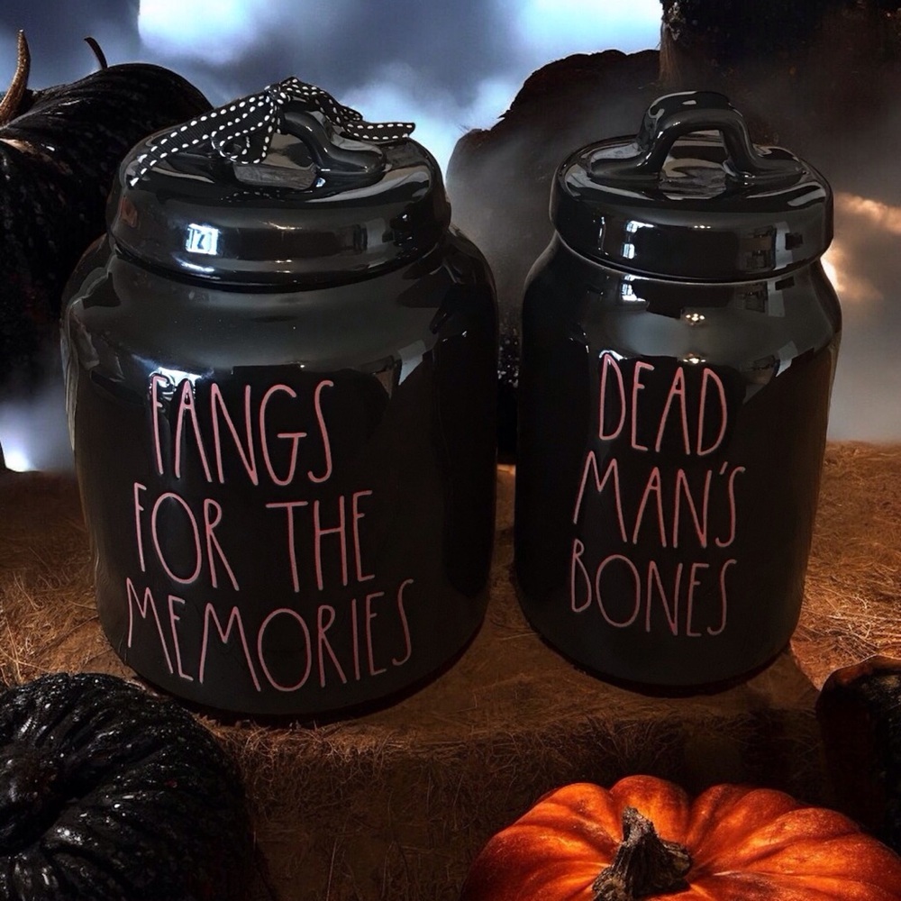 Rae Dunn Fangs for the Memories and Dead Man’s Bones‎ Halloween Canister